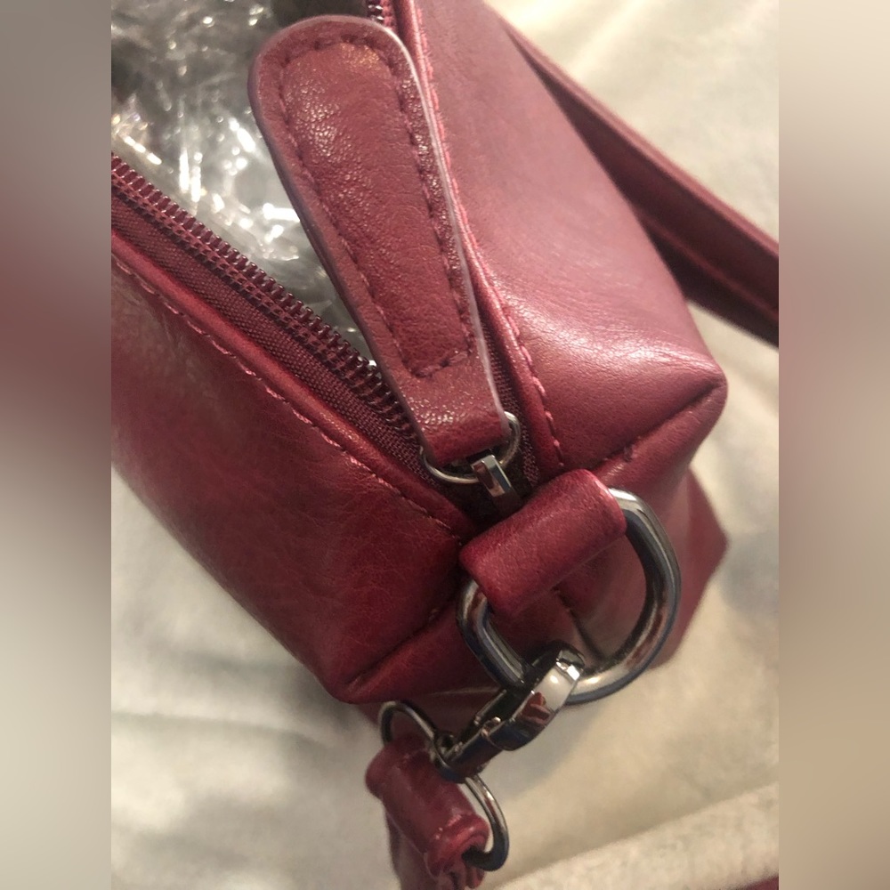 As New-Burgundy-Red Vegan Leather” Black Caviar” cross body handbag - Picture 1 of 16